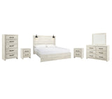 Cambeck King Panel Bed with Mirrored Dresser, Chest and 2 Nightstands