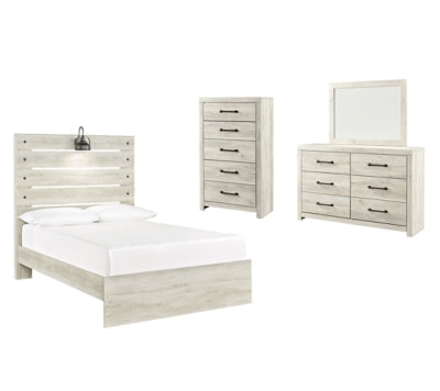 Cambeck Full Panel Bed with Mirrored Dresser and Chest