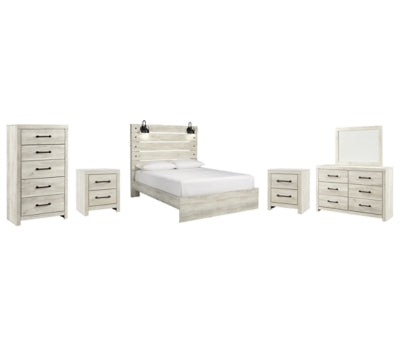 Cambeck Queen Panel Bed with Mirrored Dresser, Chest and 2 Nightstands