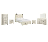 Cambeck Queen Panel Bed with 2 Storage Drawers with Mirrored Dresser, Chest and 2 Nightstands