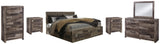 Derekson King Panel Bed with 6 Storage Drawers with Mirrored Dresser, Chest and 2 Nightstands