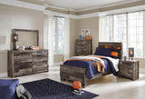 Derekson Twin Panel Bed with Mirrored Dresser, Chest and Nightstand