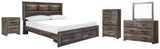 Drystan King Bookcase Bed with 2 Storage Drawers with Mirrored Dresser, Chest and Nightstand