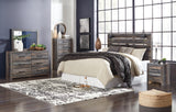 Drystan King Panel Headboard Bed with Mirrored Dresser, Chest and Nightstand