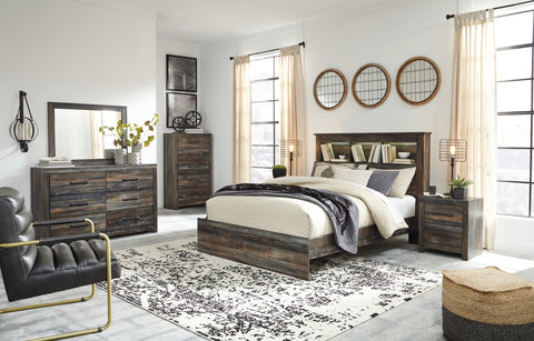 Drystan Queen/Full Bookcase Headboard Bed with Mirrored Dresser, Chest and 2 Nightstands