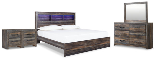 Drystan King Panel Bookcase Bed with Mirrored Dresser