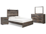 Drystan Queen Panel Bed with Mirrored Dresser and Nightstand