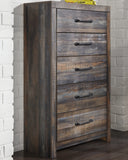 Drystan Queen Panel Headboard Bed with Mirrored Dresser, Chest and 2 Nightstands