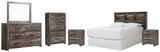 Drystan Queen/Full Bookcase Headboard Bed with Mirrored Dresser, Chest and 2 Nightstands