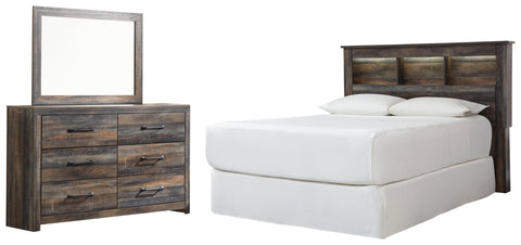 Drystan Queen/Full Bookcase Headboard Bed with Mirrored Dresser