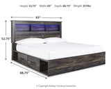 Drystan King Bookcase Bed with 4 Storage Drawers with Mirrored Dresser and 2 Nightstands