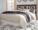 Drystan King/California King Bookcase Headboard Bed with Mirrored Dresser and 2 Nightstands
