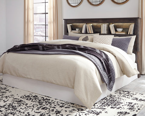 Drystan King/California King Bookcase Headboard Bed with Mirrored Dresser and 2 Nightstands