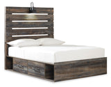 Drystan Full Panel Bed with 2 Storage Drawers with Mirrored Dresser and Chest
