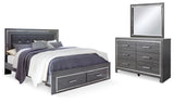 Lodanna King Panel Bed with 2 Storage Drawers with Mirrored Dresser