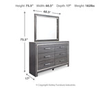 Lodanna King Panel Bed with 2 Storage Drawers with Mirrored Dresser, Chest and Nightstand