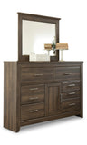 Juararo Queen Poster Headboard with Mirrored Dresser and Nightstand