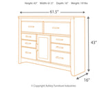 Juararo Queen Poster Bed with Mirrored Dresser and Chest