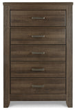 Juararo Queen Panel Headboard Bed with Mirrored Dresser and Chest