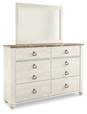 Willowton King Panel Bed with Mirrored Dresser, Chest and 2 Nightstands