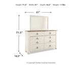 Willowton California King Panel Bed with Mirrored Dresser and 2 Nightstands