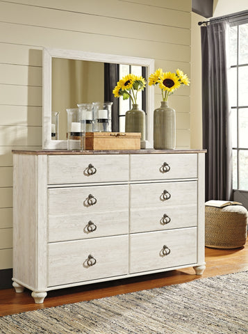 Willowton Queen Sleigh Bed with Mirrored Dresser, Chest and Nightstand