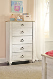Willowton Twin Panel Headboard Bed with Mirrored Dresser, Chest and 2 Nightstands