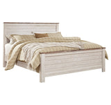 Willowton California King Panel Bed with Mirrored Dresser, Chest and Nightstand