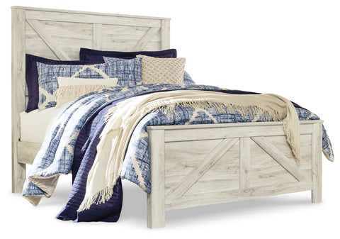Bellaby Queen Crossbuck Panel Bed with Mirrored Dresser and 2 Nightstands