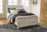 Bellaby Queen Platform Bed with 2 Storage Drawers with Mirrored Dresser and Chest