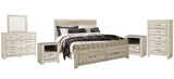 Bellaby King Platform Bed with 2 Storage Drawers with Mirrored Dresser, Chest and 2 Nightstands