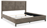 Wittland King Upholstered Panel Bed with Mirrored Dresser