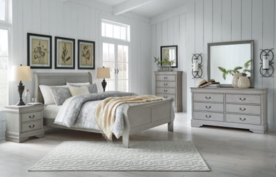 Kordasky Queen Sleigh Bed with Mirrored Dresser, Chest and 2 Nightstands