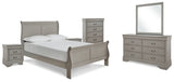 Kordasky Full Sleigh Bed with Mirrored Dresser, Chest and 2 Nightstands