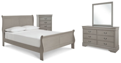 Kordasky Queen Sleigh Bed with Mirrored Dresser and Chest