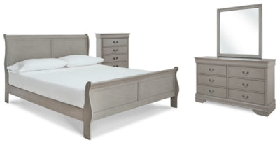 Kordasky California King Sleigh Bed with Mirrored Dresser and Chest