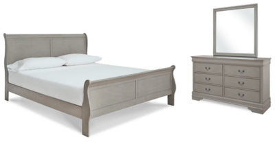 Kordasky California King Sleigh Bed with Mirrored Dresser