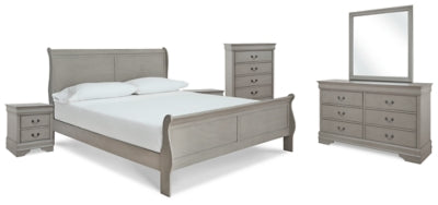 Kordasky California King Sleigh Bed with Mirrored Dresser, Chest and 2 Nightstands