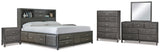 Caitbrook King Storage Bed with 8 Storage Drawers with Mirrored Dresser, Chest and 2 Nightstands
