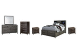 Caitbrook Full Storage Bed with 7 Storage Drawers with Mirrored Dresser, Chest and 2 Nightstands