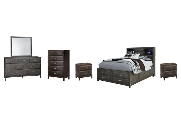 Caitbrook Full Storage Bed with 7 Storage Drawers with Mirrored Dresser, Chest and 2 Nightstands