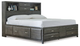 Caitbrook King Storage Bed with 8 Storage Drawers with Mirrored Dresser