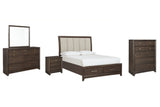 Brueban Queen Panel Bed with 2 Storage Drawers with Mirrored Dresser, Chest and Nightstand