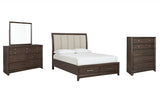 Brueban Queen Panel Bed with 2 Storage Drawers with Mirrored Dresser and Chest