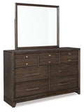 Brueban Queen Panel Bed with 2 Storage Drawers with Mirrored Dresser