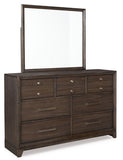 Brueban Queen Panel Bed with 2 Storage Drawers with Mirrored Dresser and Chest