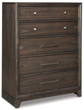 Brueban Queen Panel Bed with 2 Storage Drawers with Mirrored Dresser, Chest and Nightstand