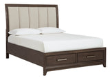 Brueban Queen Panel Bed with 2 Storage Drawers with Mirrored Dresser and Chest