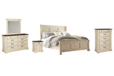 Bolanburg Queen Panel Bed with Mirrored Dresser, Chest and Nightstand