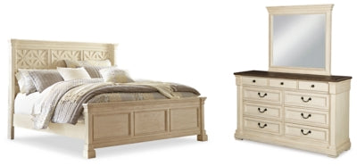 Bolanburg King Panel Bed with Mirrored Dresser